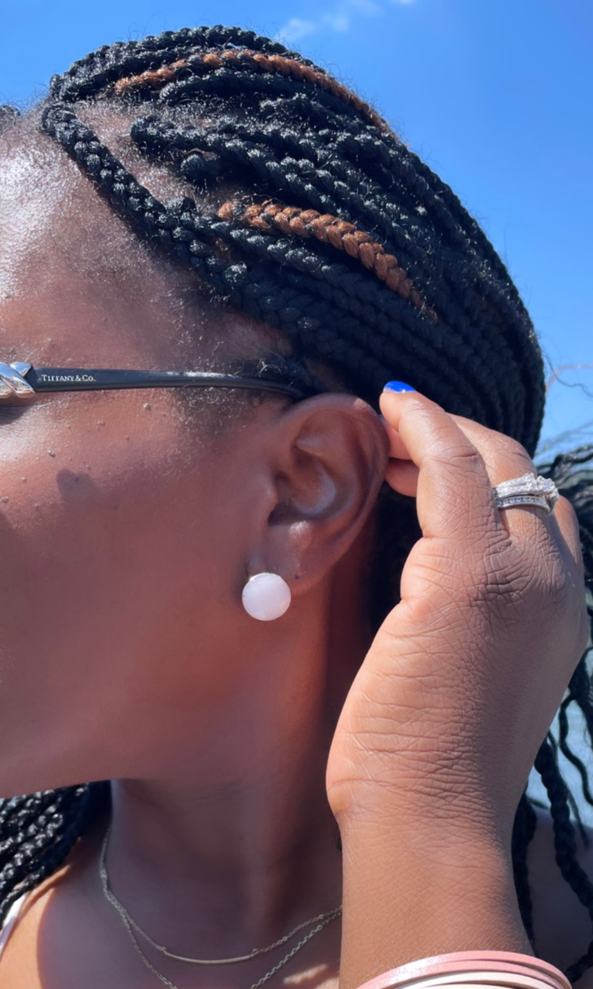 Natural Stone Round Stud Earrings