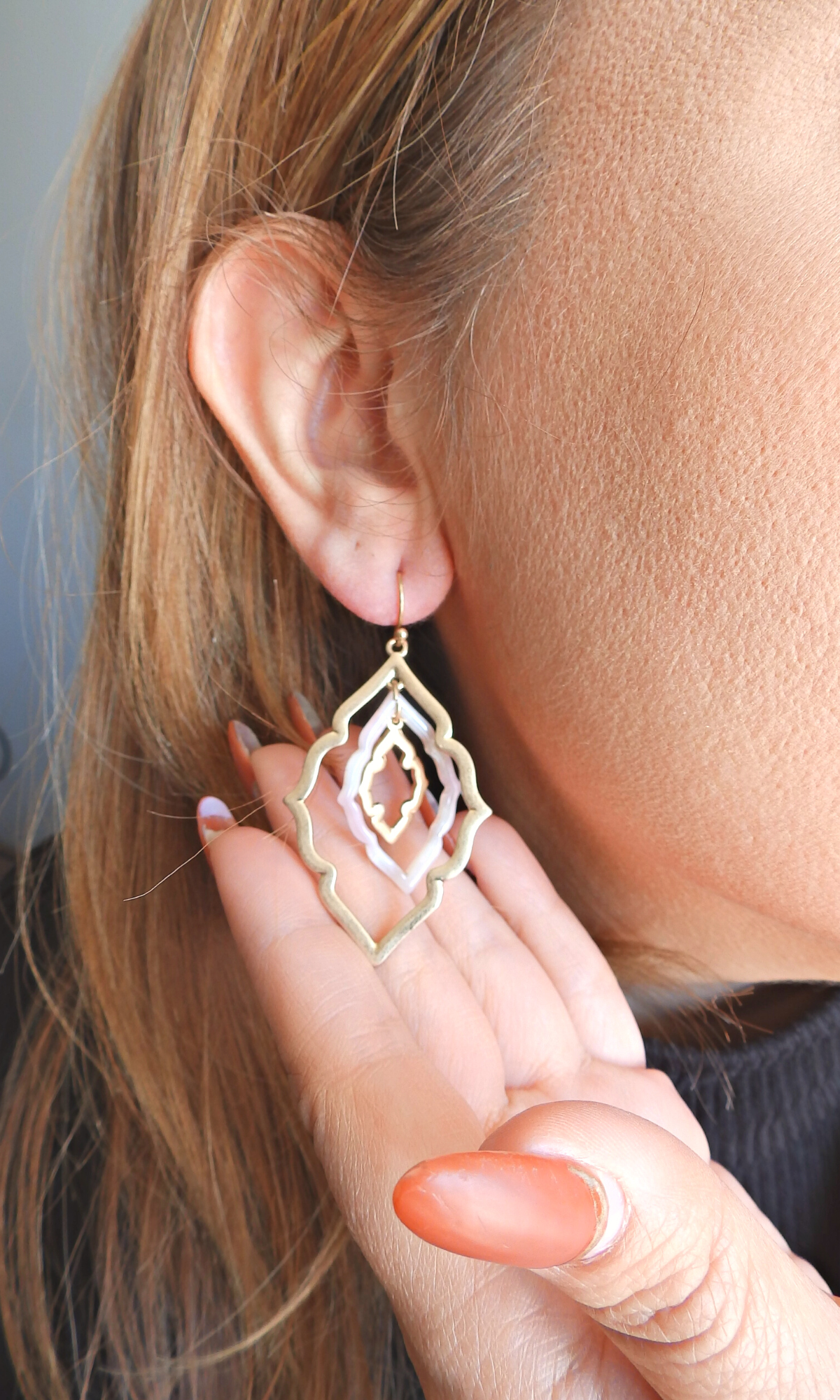 Triple Moroccan Shaped Dangle Drop Earrings