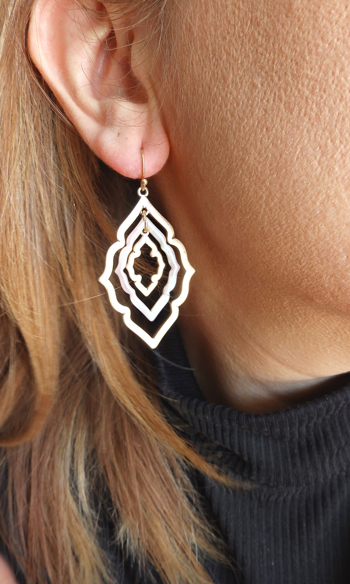 Triple Moroccan Shaped Dangle Drop Earrings