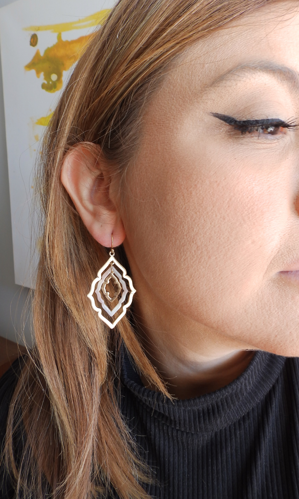 Triple Moroccan Shaped Dangle Drop Earrings