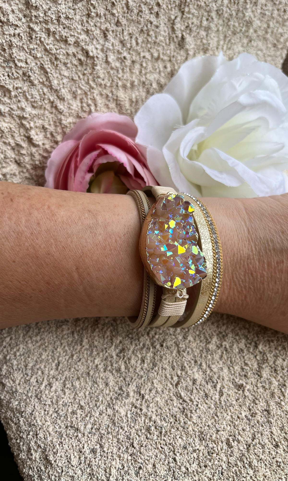 Druzy Resin Stone Leather Bracelet